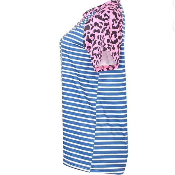 PINK Leopard Navy Stripe Fashion Top - Picture 3 of 3